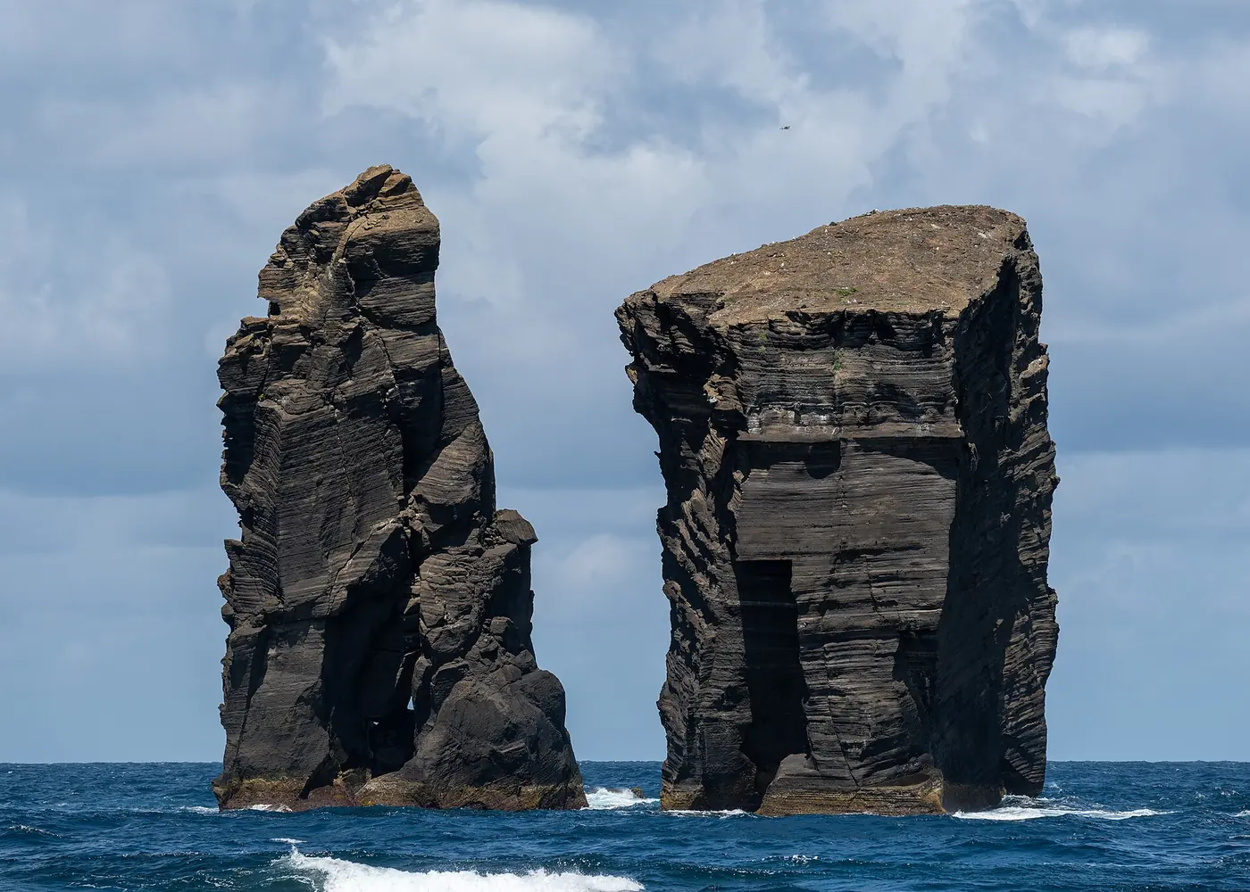 The basalt sea stacks off Mosteiros