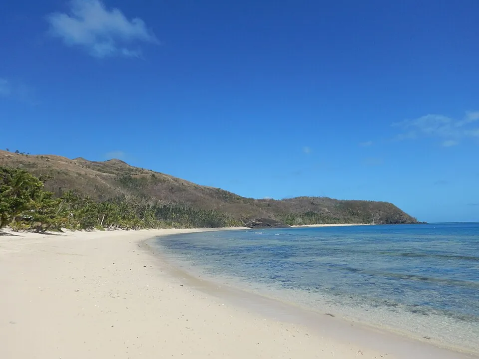 A white-sand beach on Naviti, in the Yasawa Islands