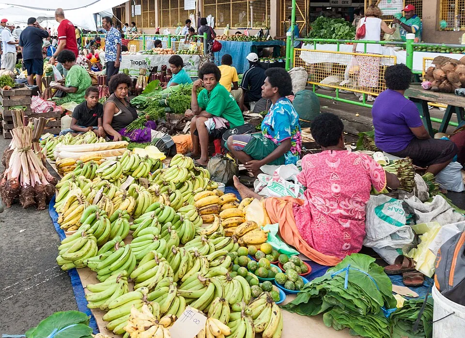 Bananas and other produce at the Suva Market