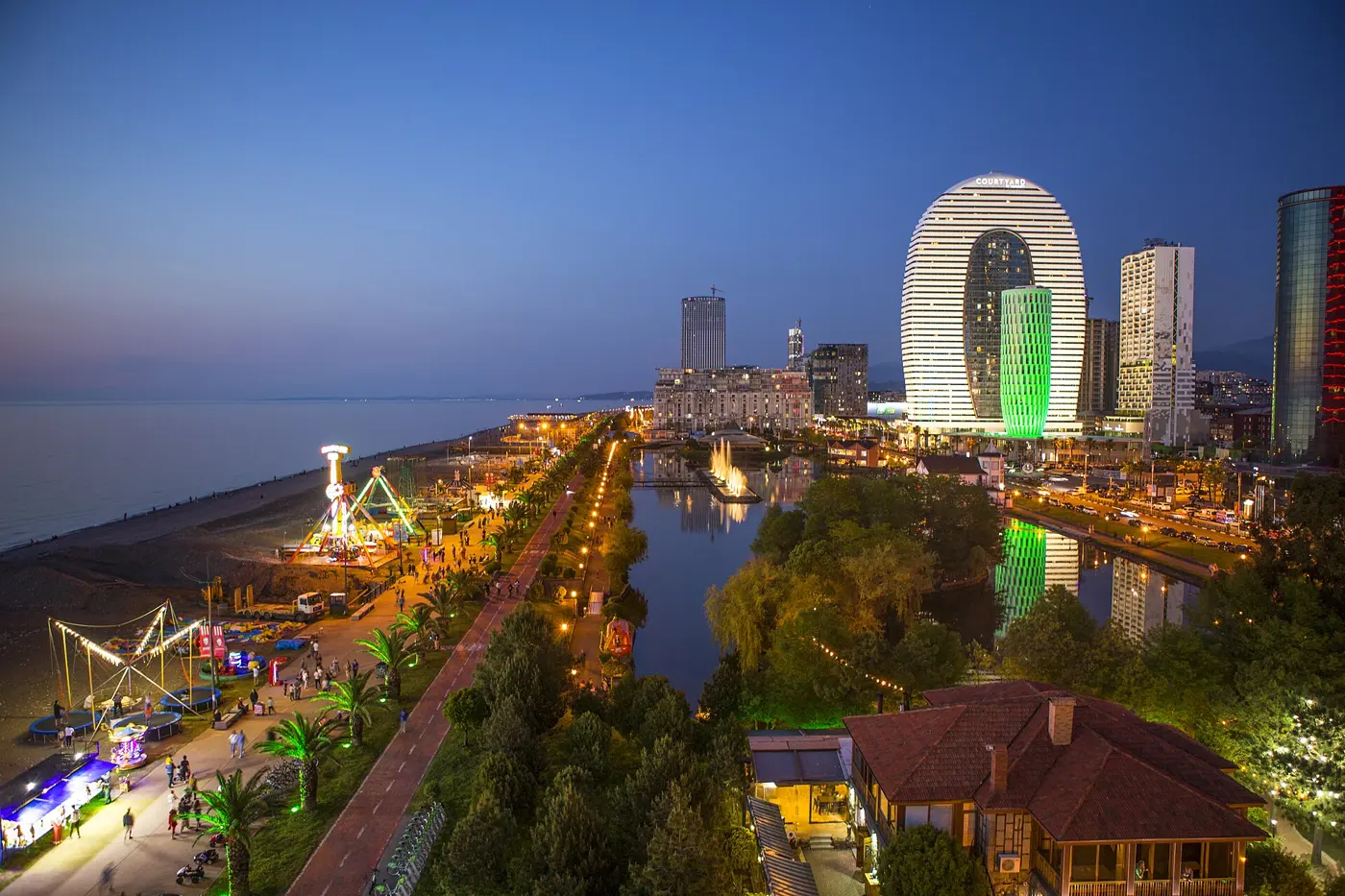 Batumi's seafront boulevard in the evening