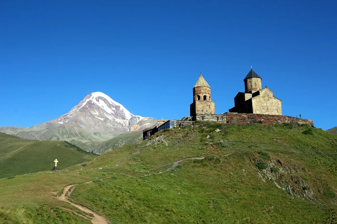 Gergeti Trinity Church with Mount Kazbek behind it