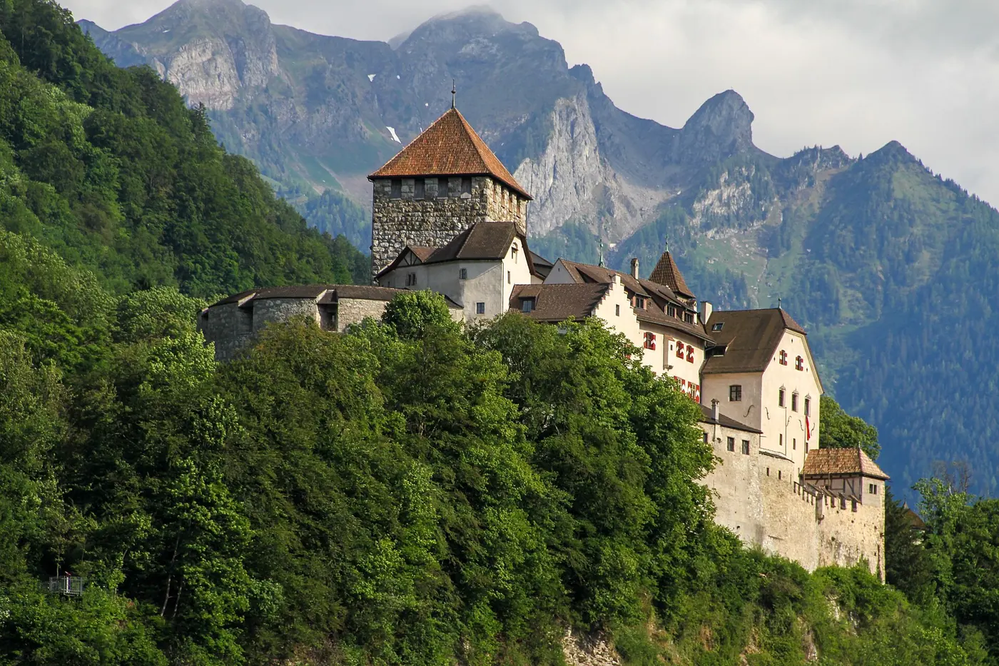 Vaduz Castle below the Alpine ridges, Liechtenstein