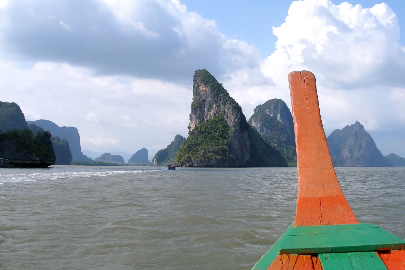 A longtail among the islands of Phang Nga Bay