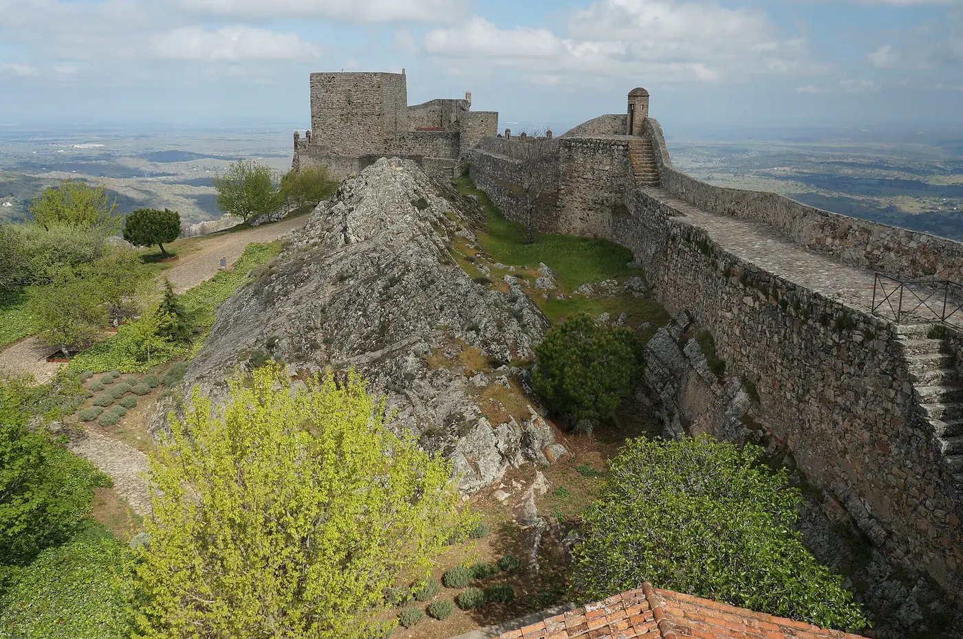 The castle walls of Marvão on their granite ridge